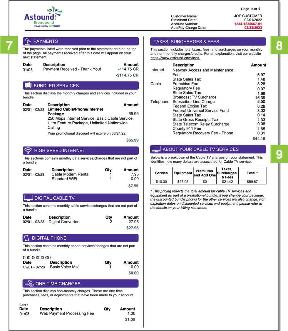 Billing statement sample detail page