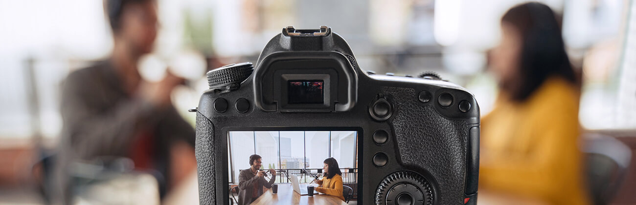 Camera recording an interview